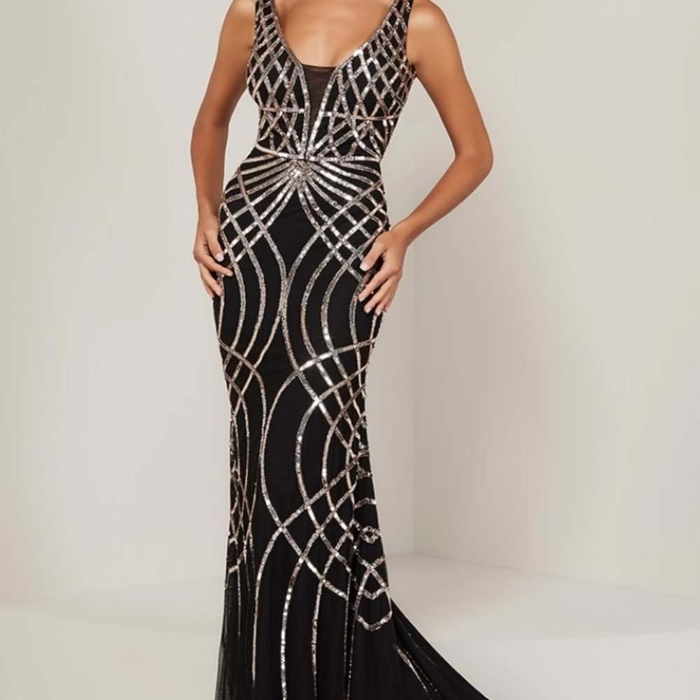 Tiffany Designs V-neck beaded gown